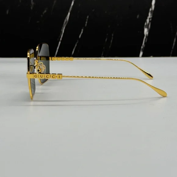 NEW GUCCI SUNGLASSES, GOLD GRAY SQUARE UNISEX EYEWEAR GUCCI - Picture 9 of 15